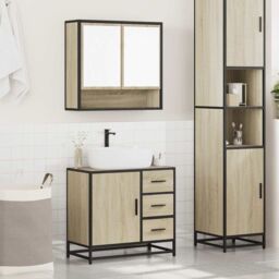 Berkfield Home 2 Piece Bathroom Furniture Set Sonoma Oak Engineered Wood in Brown - thumbnail 3