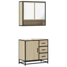 Berkfield Home 2 Piece Bathroom Furniture Set Sonoma Oak Engineered Wood in Brown - thumbnail 2