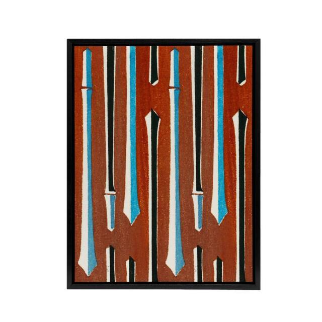 "Artery8 Vintage Japanese Bamboo Pattern Framed Canvas Wall Art Print Korin in Red - Size: W12"" x H16""" - image 1