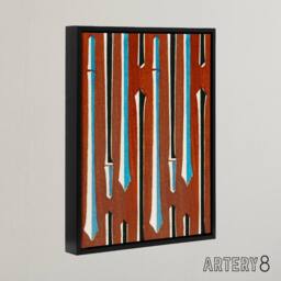 "Artery8 Vintage Japanese Bamboo Pattern Framed Canvas Wall Art Print Korin in Red - Size: W12"" x H16""" - thumbnail 2
