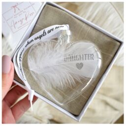 Amaya Rose Ltd In Memory of DAUGHTER Feather Heart Bauble Gift Boxed in Clear - thumbnail 2