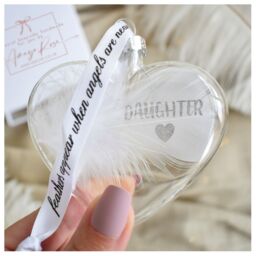 Amaya Rose Ltd In Memory of DAUGHTER Feather Heart Bauble Gift Boxed in Clear - thumbnail 1