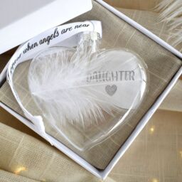 Amaya Rose Ltd In Memory of DAUGHTER Feather Heart Bauble Gift Boxed in Clear - thumbnail 5