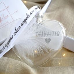 Amaya Rose Ltd In Memory of DAUGHTER Feather Heart Bauble Gift Boxed in Clear - thumbnail 4