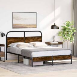 Berkfield Home Elegant Bed Frame Without Mattress 135x190 cm Smoked Oak Engineer in Brown - thumbnail 2