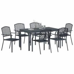 Berkfield Home 7 Piece Garden Dining Set Anthracite Steel in Charcoal - thumbnail 3