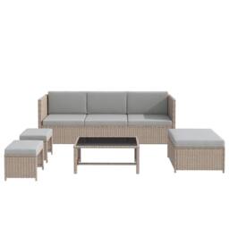 FENCHILIN Garden Sofa Set Rattan Sofa with Table, Stools Patio Lounge Set in Khaki - thumbnail 6