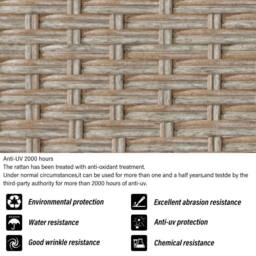 FENCHILIN Garden Sofa Set Rattan Sofa with Table, Stools Patio Lounge Set in Khaki - thumbnail 4