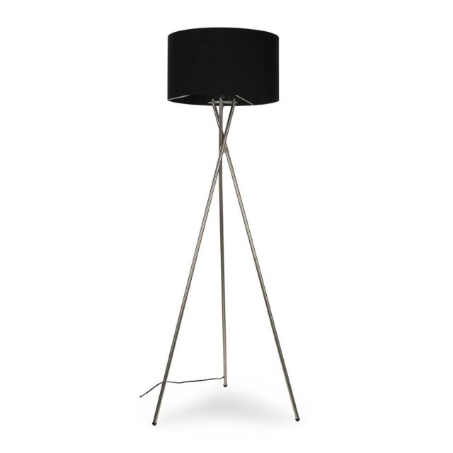 ValueLights Camden Polished Chrome Tripod Floor Lamp with Black Drum Lamp Shade - image 1