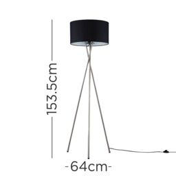 ValueLights Camden Polished Chrome Tripod Floor Lamp with Black Drum Lamp Shade - thumbnail 6
