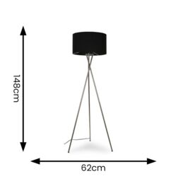 ValueLights Camden Polished Chrome Tripod Floor Lamp with Black Drum Lamp Shade - thumbnail 7