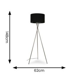 ValueLights Camden Polished Chrome Tripod Floor Lamp with Black Drum Lamp Shade - thumbnail 5