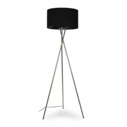 ValueLights Camden Polished Chrome Tripod Floor Lamp with Black Drum Lamp Shade