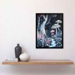 "Artery8 Magical Forest Mushroom Wildflower Path Fantasy Framed Art Print in Blue - Size: W12"" x H16""" - thumbnail 4