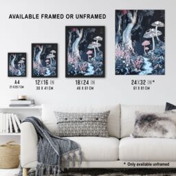 "Artery8 Magical Forest Mushroom Wildflower Path Fantasy Framed Art Print in Blue - Size: W12"" x H16""" - thumbnail 3