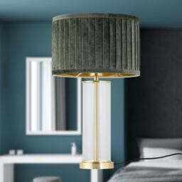 First Choice Lighting Set of 2 Aura - Satin Brass Lamps with Green Pleated Velvet Shades in Gold - thumbnail 7