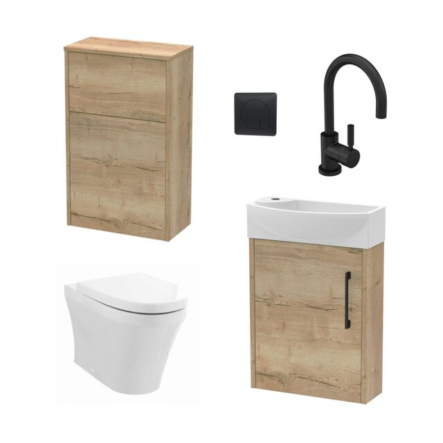 Balterley Cloakroom Suite Right Hand Vanity WC Toilet Tap Set 440mm - Oak Black in Grey - image 1