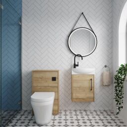 Balterley Cloakroom Suite Right Hand Vanity WC Toilet Tap Set 440mm - Oak Black in Grey - thumbnail 2