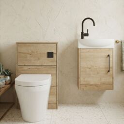 Balterley Cloakroom Suite Right Hand Vanity WC Toilet Tap Set 440mm - Oak Black in Grey - thumbnail 7