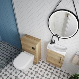 Balterley Cloakroom Suite Right Hand Vanity WC Toilet Tap Set 440mm - Oak Black in Grey - thumbnail 3