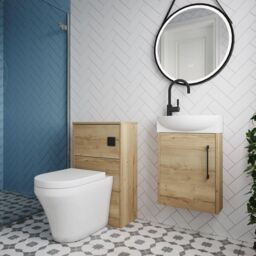 Balterley Cloakroom Suite Right Hand Vanity WC Toilet Tap Set 440mm - Oak Black in Grey - thumbnail 4