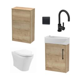 Balterley Cloakroom Suite Right Hand Vanity WC Toilet Tap Set 440mm - Oak Black in Grey - thumbnail 1