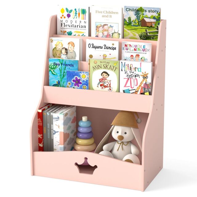 Gymax 4-Tier Bookcase Toy Organizer 3 Shelves Rack Montessori Bookshelf Pink in Light Pink - image 1