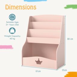 Gymax 4-Tier Bookcase Toy Organizer 3 Shelves Rack Montessori Bookshelf Pink in Light Pink - thumbnail 4