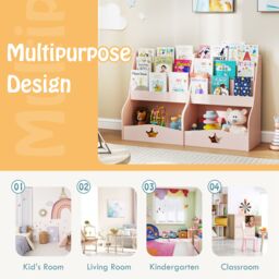 Gymax 4-Tier Bookcase Toy Organizer 3 Shelves Rack Montessori Bookshelf Pink in Light Pink - thumbnail 6