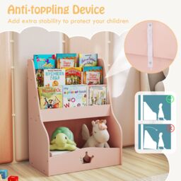 Gymax 4-Tier Bookcase Toy Organizer 3 Shelves Rack Montessori Bookshelf Pink in Light Pink - thumbnail 5