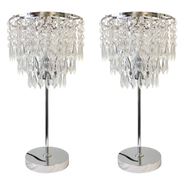 First Choice Lighting Set of 2 Chrome & Acrylic Crystal Jewelled Table Lamps in Silver - image 1