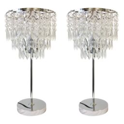 First Choice Lighting Set of 2 Chrome & Acrylic Crystal Jewelled Table Lamps in Silver - thumbnail 1