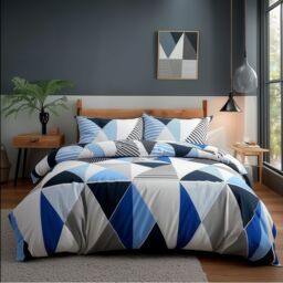 Snug City Duvet Cover & Pillowcase Set Multi Colour Triangle Design Polycotton Bed Linen in White - Size: Single