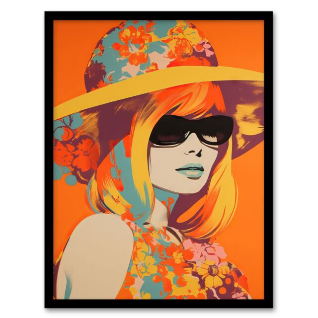 Artery8 Wall Art Print Flower Power Portrait 1960's Style Vintage Retro Silkscreen Artwork Vibrant Bold Bright Colourful Painting Art Framed - image 1
