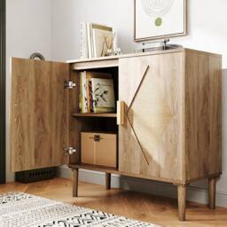 London Boutique Buffet Storage Cabinet w/ Rattan Decorating Sideboard Accent Cabinet in Natural - thumbnail 1