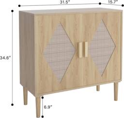 London Boutique Buffet Storage Cabinet w/ Rattan Decorating Sideboard Accent Cabinet in Natural - thumbnail 2