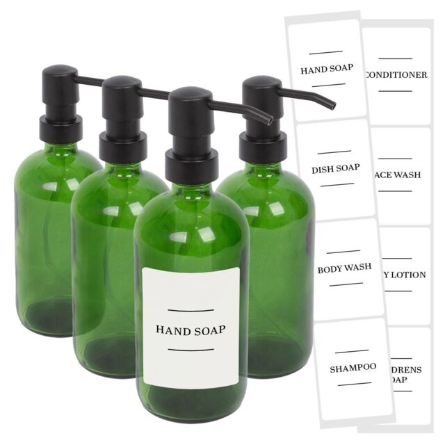 Harbour Housewares Glass Soap Dispensers with Labels - Pack of 4 in Green - image 1