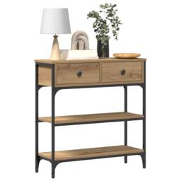 Berkfield Home Console Table Artisan Oak 72, 5x25x75 cm Engineered Wood & Steel in Brown - Size: 5 x 25 x 75 cm - thumbnail 3
