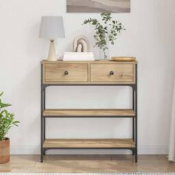 Berkfield Home Console Table Artisan Oak 72, 5x25x75 cm Engineered Wood & Steel in Brown - Size: 5 x 25 x 75 cm - thumbnail 4