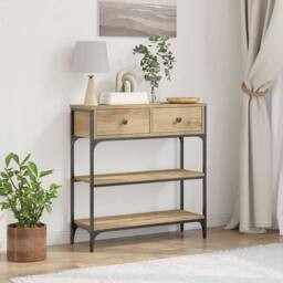 Berkfield Home Console Table Artisan Oak 72, 5x25x75 cm Engineered Wood & Steel in Brown - Size: 5 x 25 x 75 cm - thumbnail 1