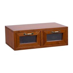 EONLION Wooden Desktop Organiser 2 Drawer Storage Box in Brown - Size: 500mm - thumbnail 3