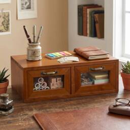 EONLION Wooden Desktop Organiser 2 Drawer Storage Box in Brown - Size: 500mm