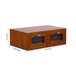 EONLION Wooden Desktop Organiser 2 Drawer Storage Box in Brown - Size: 500mm - thumbnail 2