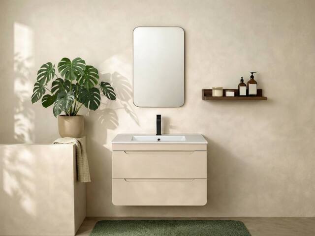 Vente-unique Suspended Bathroom Vanity Unit With Inset Basin - Beige - 80 Cm - image 1