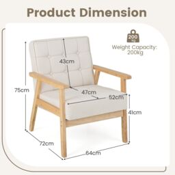 Gymax Upholstered Accent Sofa Armchair With Rubber Wood Armrests Beige - thumbnail 2
