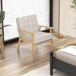 Gymax Upholstered Accent Sofa Armchair With Rubber Wood Armrests Beige - thumbnail 7