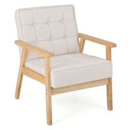 Gymax Upholstered Accent Sofa Armchair With Rubber Wood Armrests Beige