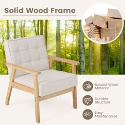 Gymax Upholstered Accent Sofa Armchair With Rubber Wood Armrests Beige - thumbnail 4