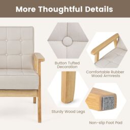Gymax Upholstered Accent Sofa Armchair With Rubber Wood Armrests Beige - thumbnail 6