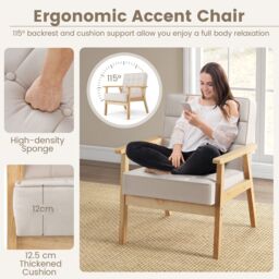 Gymax Upholstered Accent Sofa Armchair With Rubber Wood Armrests Beige - thumbnail 3